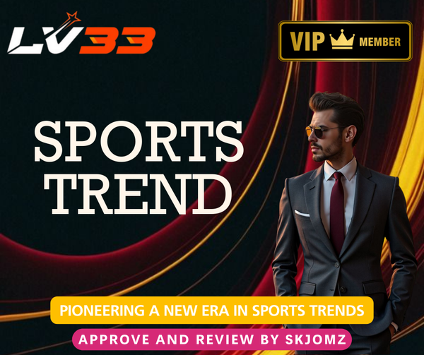 LV33 Sports Trend banner with VIP label and stylish man in a suit