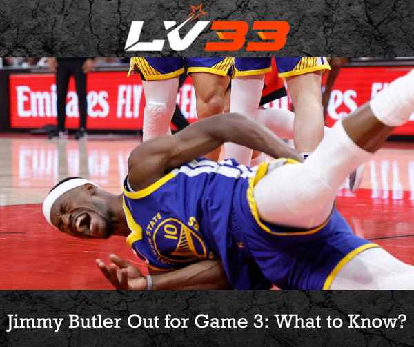 Injured player on court with LV33 banner, Jimmy Butler out for Game 3